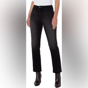 Liverpool Los Angeles Kennedy High-Rise Straight Jean Frayed Hem in Harlan Black